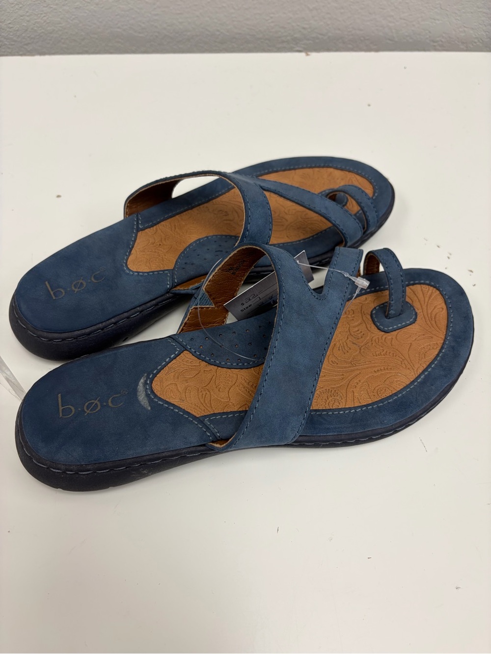 boc Navy LEATHER SUEDE Blue Toe-Loop Sandals AWESOME SHAPE - Picture 2 of 5